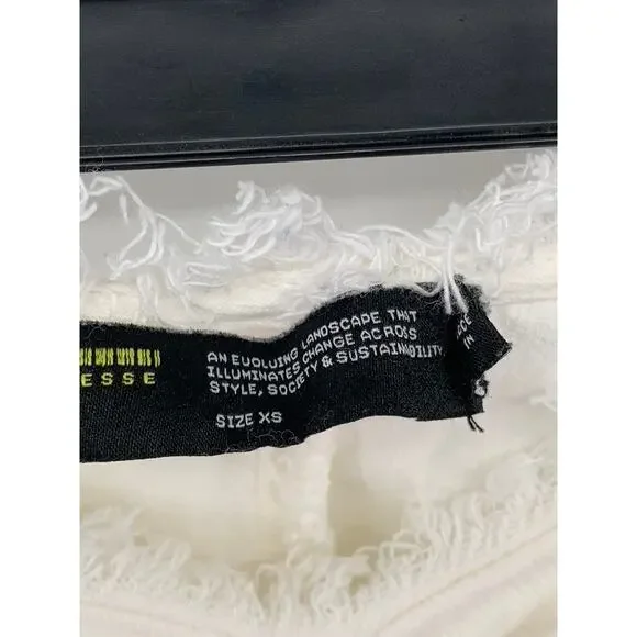 FINESSE Women's White V Frayed Cinched Waist Pull-On Flare Pants SZ XS - Picture 10 of 12